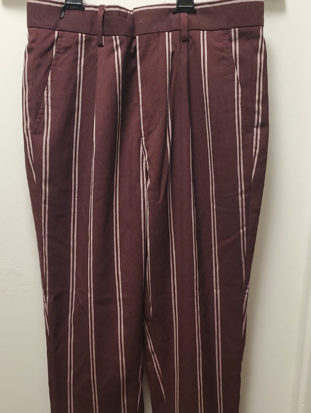 Striped Straight-Leg Pants in Burgundy